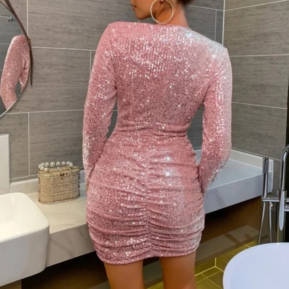 Luxe Sequin Metallic Evening Party Sexy Dress - Picture 6 of 13